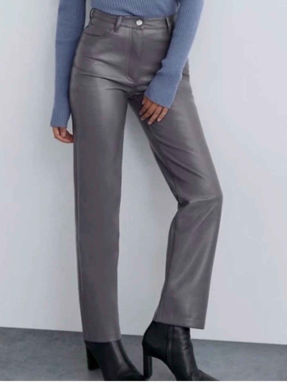 Aritzia Wilfred Melina Vegan Leather Pants Blue Gray Size‎ 8